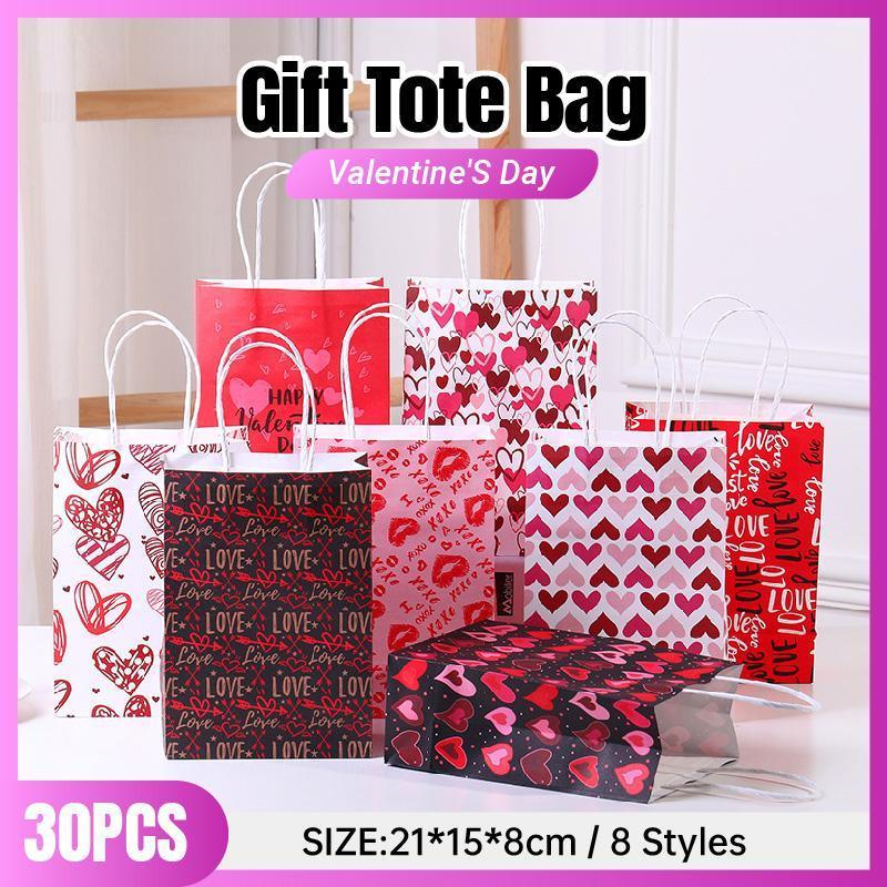 30x Valentines Day Love-Themed Tote Bag Elegant Kraft Paper Handbag Lightweight - Y166