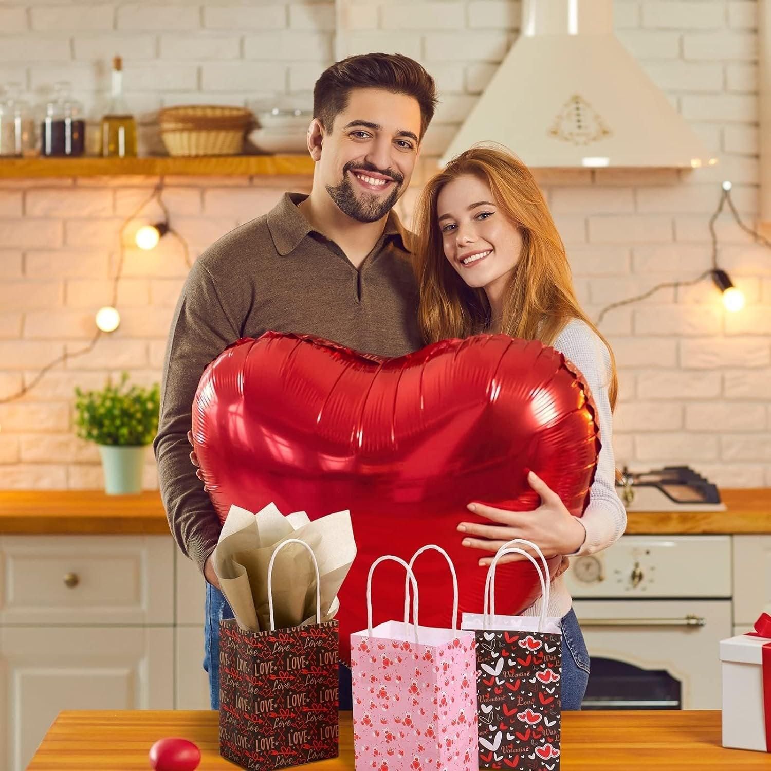30x Valentines Day Love-Themed Tote Bag Elegant Kraft Paper Handbag Lightweight - Y169