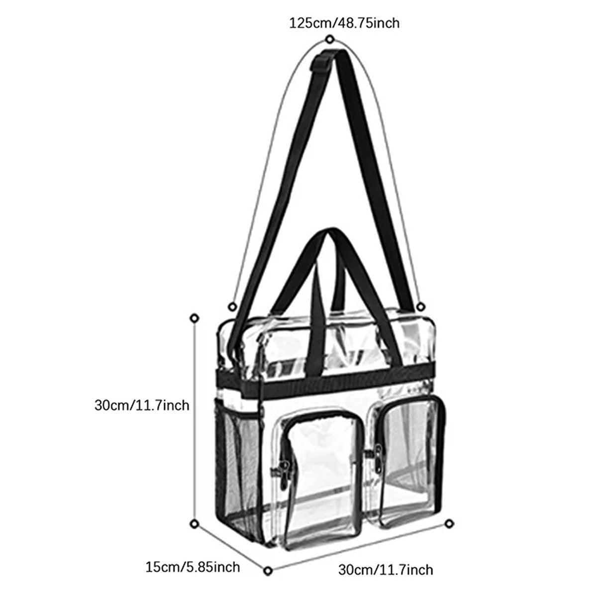 Clear Tote Bag Plastic Transparent Purse Handbag Zipper Security Event Stadium - Grey