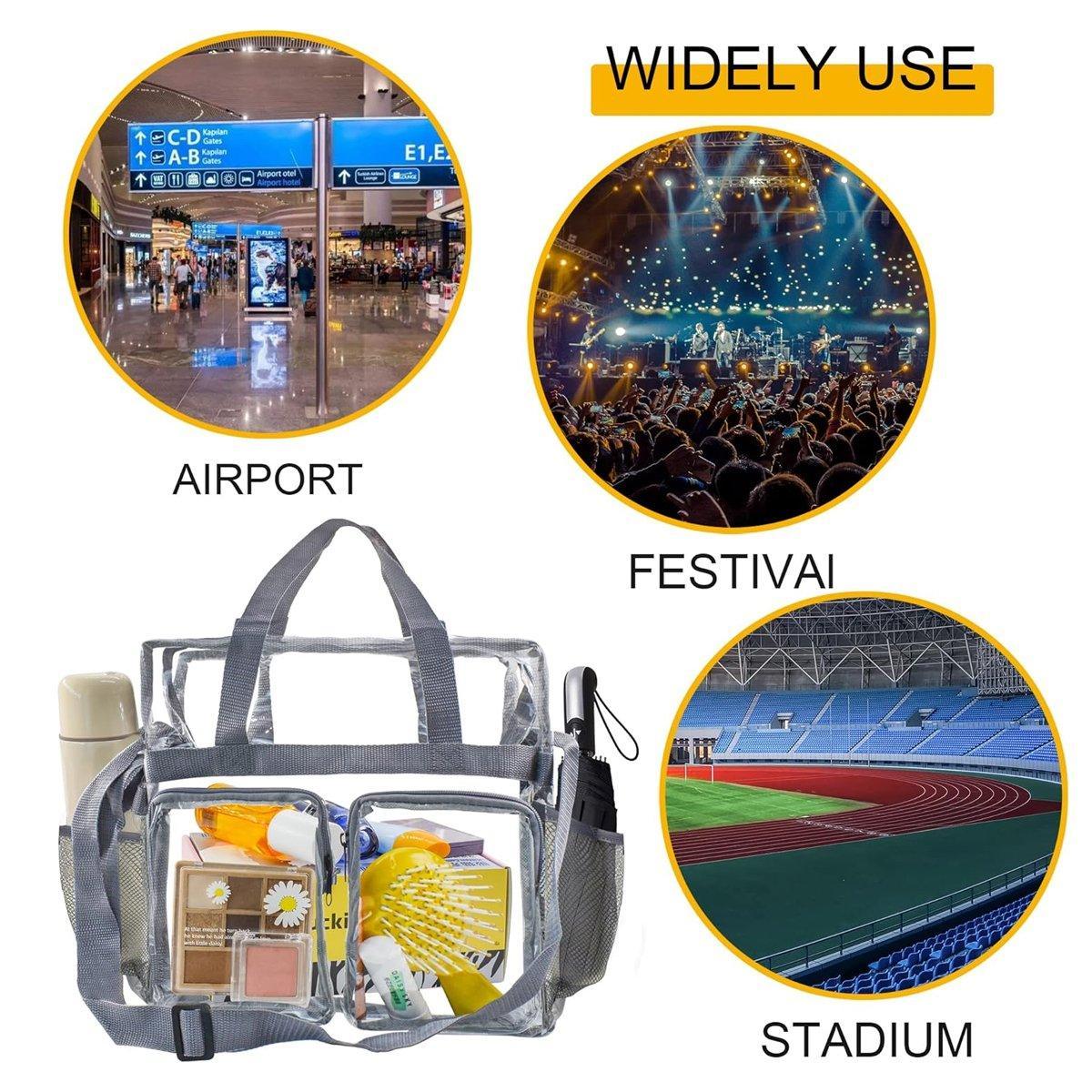 Clear Tote Bag Plastic Transparent Purse Handbag Zipper Security Event Stadium - Grey