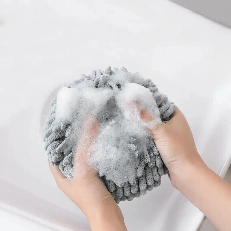Chenille Hanging Ball Towel for Kitchen Bathroom Hand Drying Absorbent Cloth - White
