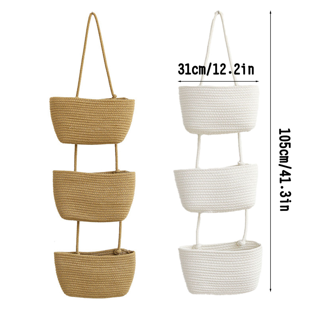 3 Layer Wall Mounted Storage Basket Hanging Organizer Rack for Household Items - White