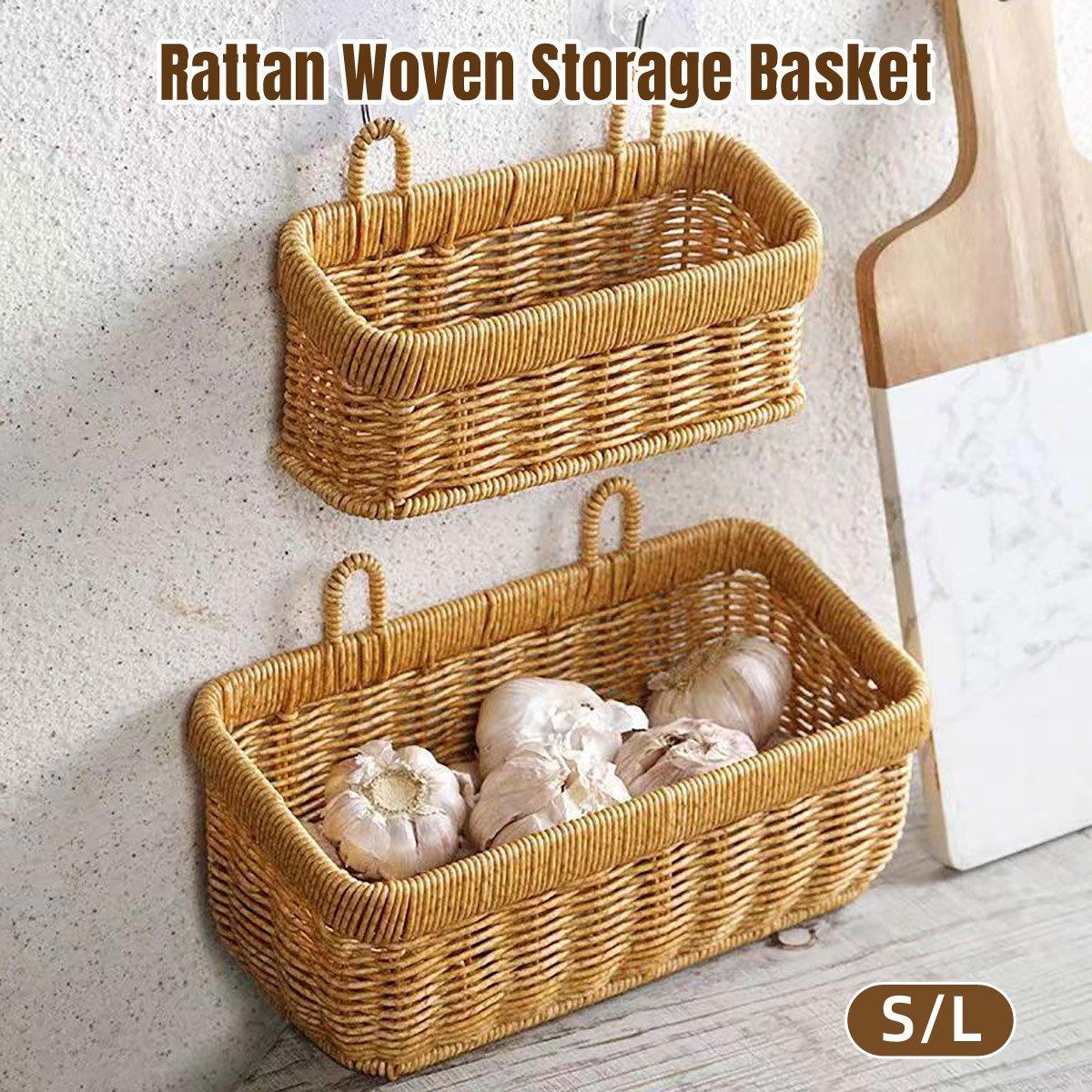 Wall-Mounted Rattan Style Hanging Storage Basket Kitchen Vegetable Fruit Basket - Small