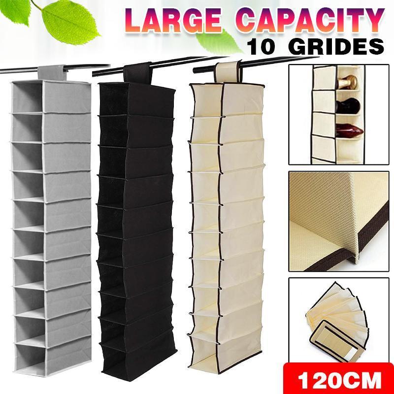 10 Tier Clothes Organiser Wardrobe Hanging Storage Closet Shoes Hanger Bag AU - Black