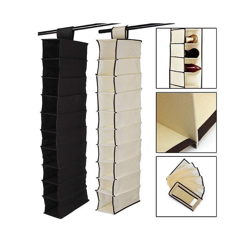 10 Tier Clothes Organiser Wardrobe Hanging Storage Closet Shoes Hanger Bag AU - Beige