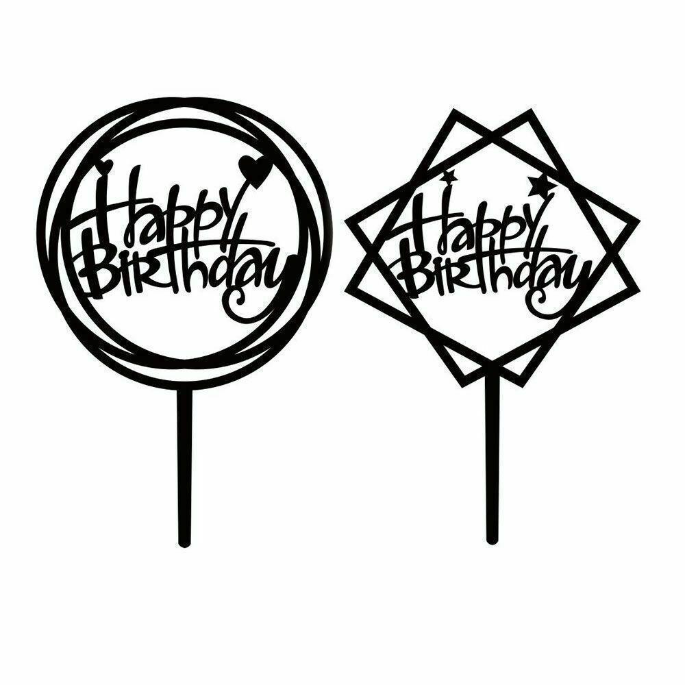 Acrylic Home Happy Birthday Decor Baking Cake Topper Card Party Decor Supply - Black B224