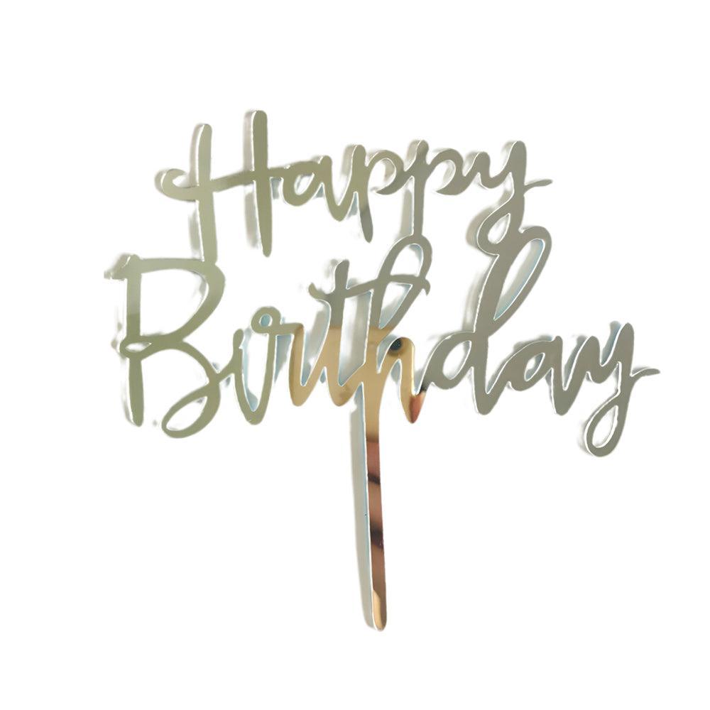 Acrylic Home Happy Birthday Decor Baking Cake Topper Card Party Decor Supply - Silver S108