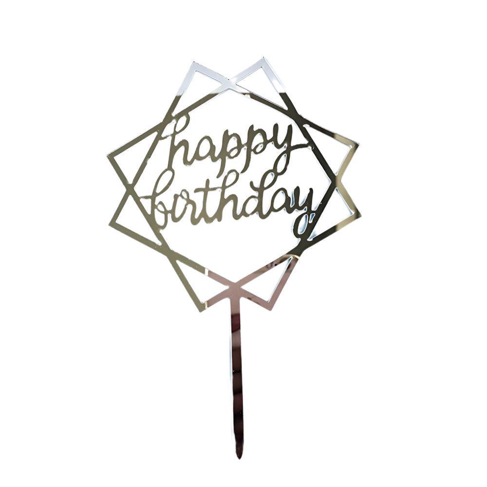 Acrylic Home Happy Birthday Decor Baking Cake Topper Card Party Decor Supply - Silver S20