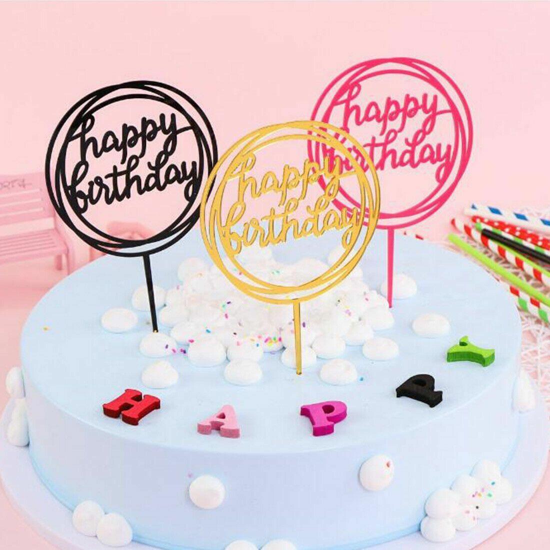 Acrylic Home Happy Birthday Decor Baking Cake Topper Card Party Decor Supply - Silver S31