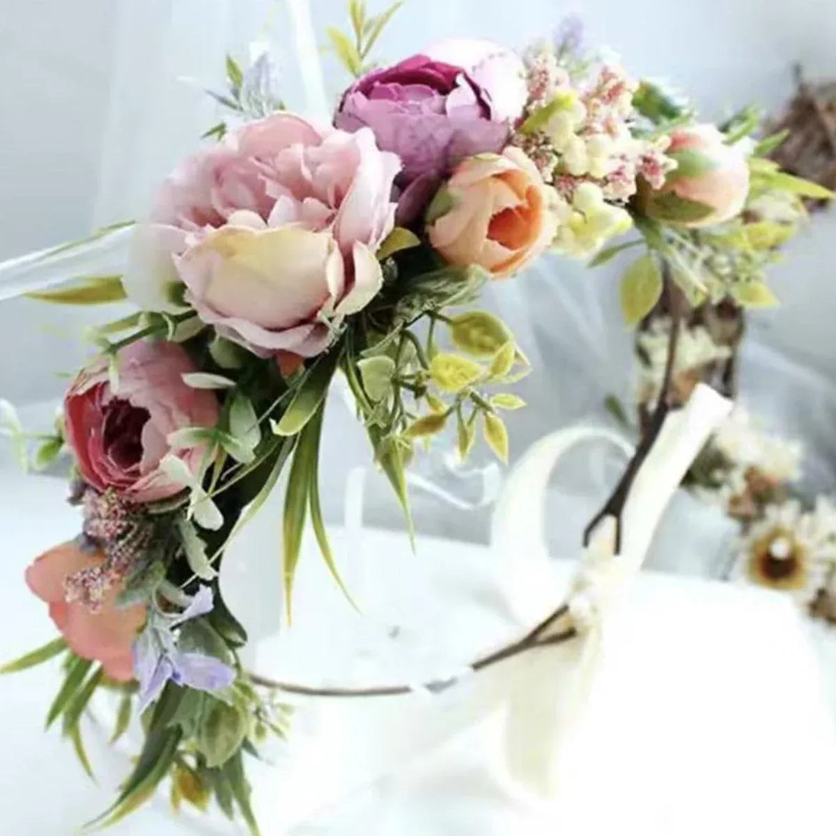 Artificial Flower Wreath Headband