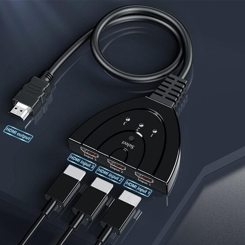 HDMI Switch Splitter 3-in-1 5-in-1 or 1-in-2 1080p 4K Manual or Remote Options - 3 in 1 Switch 1080p Remote