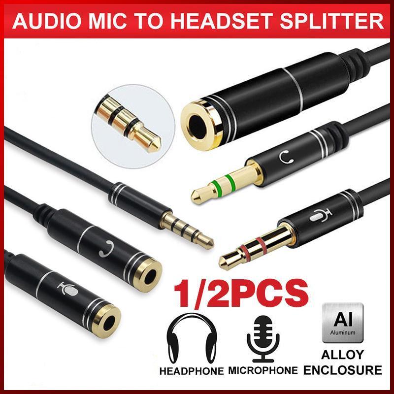 3.5mm AUX Cable Mic Audio Splitter Extension Headphone Adapter Male to Female - 2 Male to 1 Female Jack