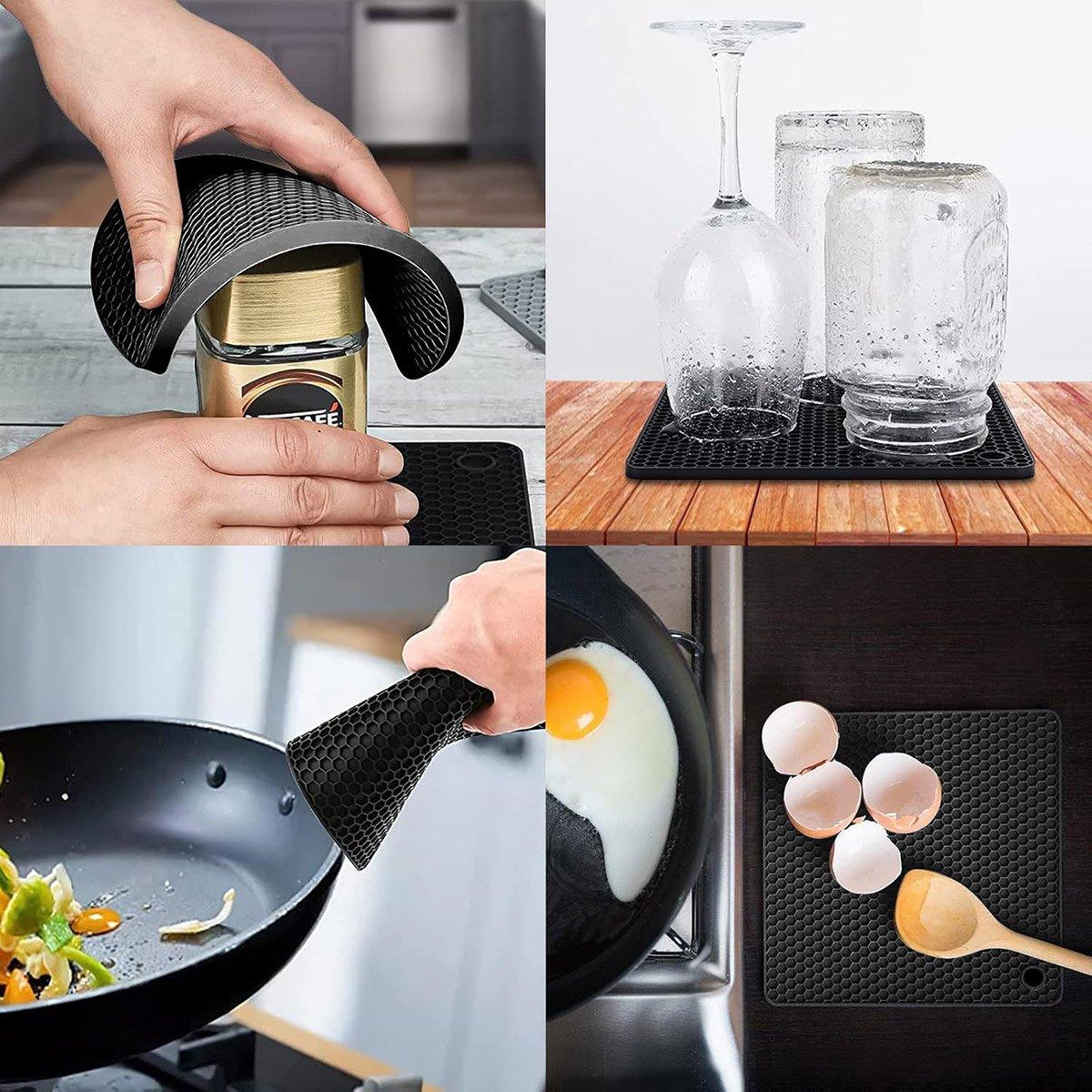 4pcs Silicone Honeycomb Heat Resistant Mats Table Cup Pot Coasters Home Kitchen - Blue