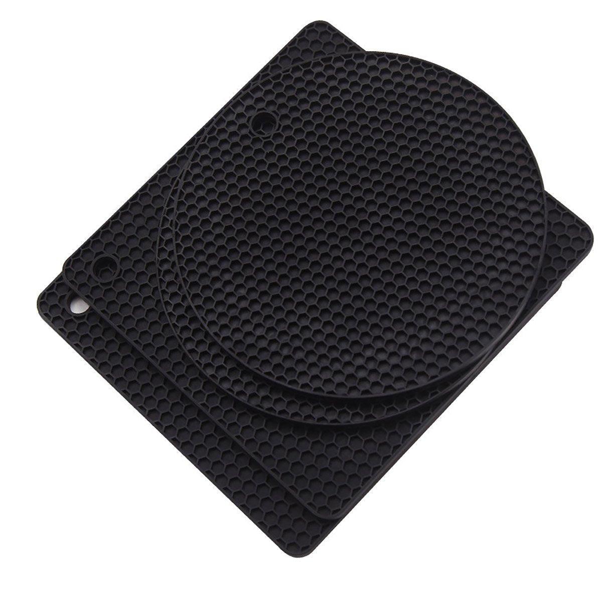 4pcs Silicone Honeycomb Heat Resistant Mats Table Cup Pot Coasters Home Kitchen - Grey