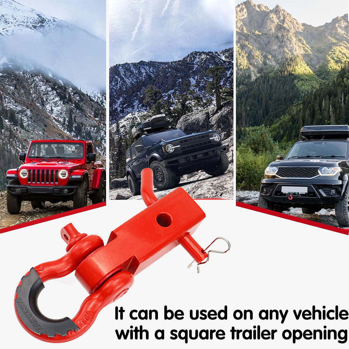 Red Trailer Arm Off Road Rescue Tow Hook Heavy Duty Steel for SUV Road Vehicle