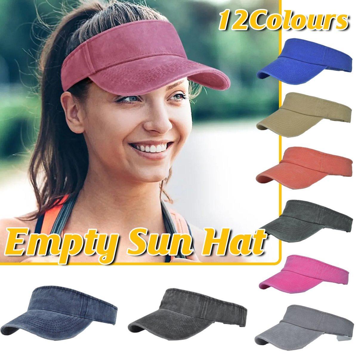Unisex Summer Denim Sun Visor Cap Breathable Washed Running Hat UV Protection - Khaki