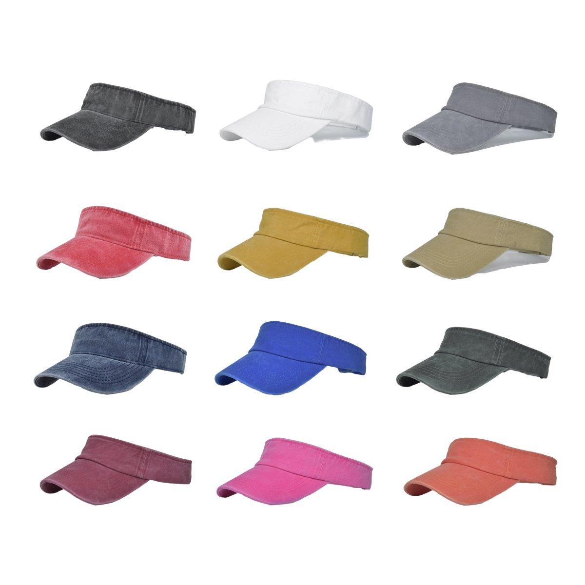 Unisex Summer Denim Sun Visor Cap Breathable Washed Running Hat UV Protection - Rose-Red