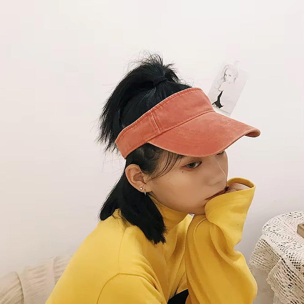 Unisex Summer Denim Sun Visor Cap Breathable Washed Running Hat UV Protection - Wine Red