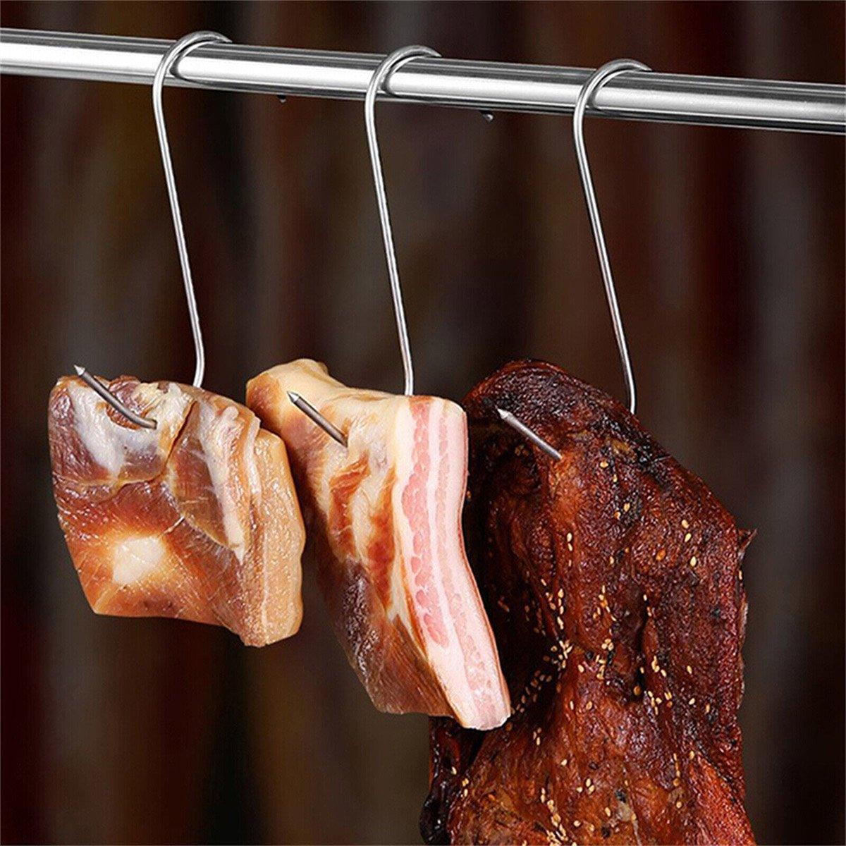 10PCS Steel S Meat Hooks for Beef Pork Lamb Roast Duck BBQ Grill Oven Hanging - L
