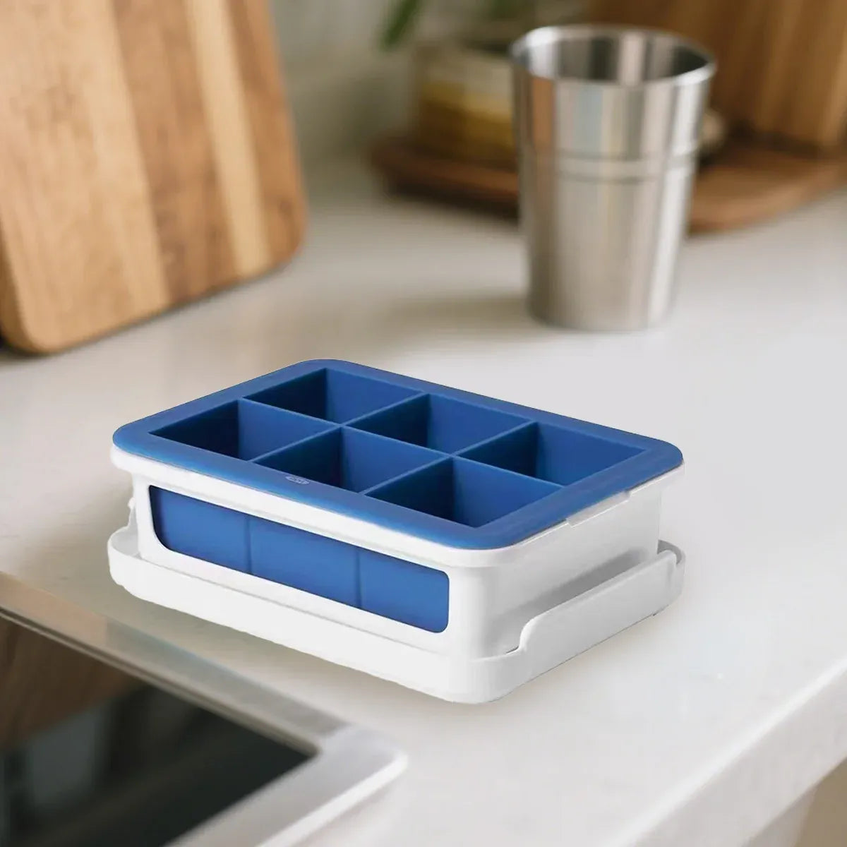 3-Piece 6-Cell Ice Cube Tray Set with Lid and Storage Container