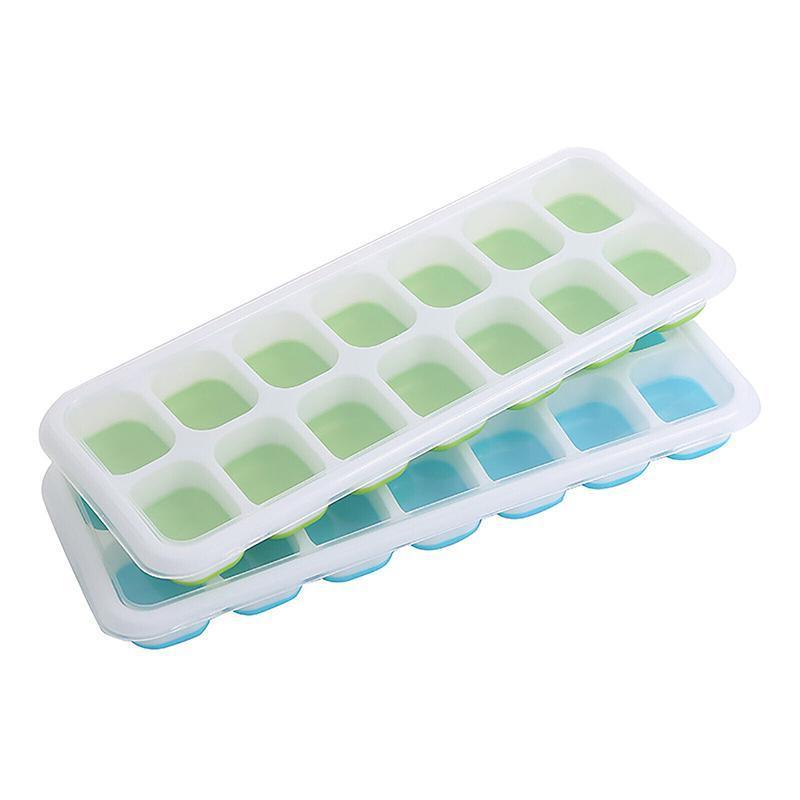 4Pcs Ice Cube Tray With Lid Easy Release Silicone Mould 14 Cubes Container Mold - Green