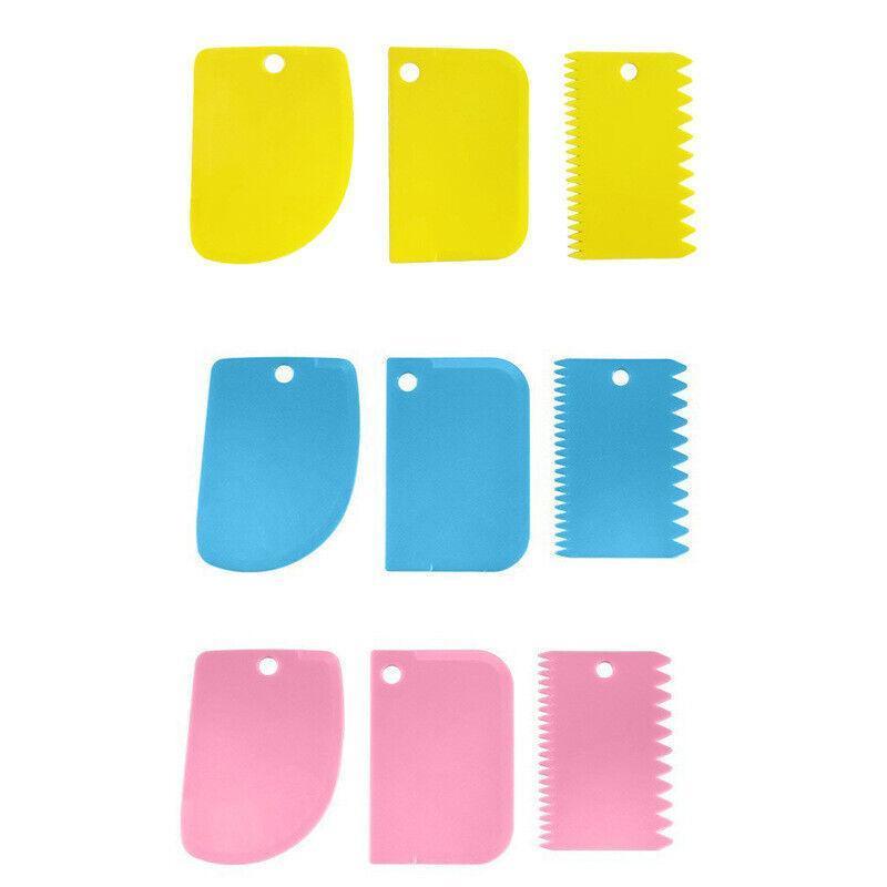 3Pcs Dough Cutter Icing Scraper Kitchen Tool Pastry Bowl Divider Bench Fondant - Blue