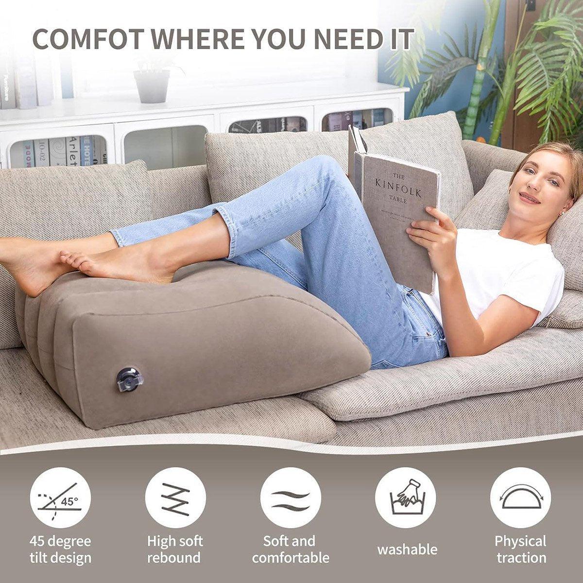 Inflatable PVC Leg Pillow Wedge Triangle Foot Cushion Flocking - Blue