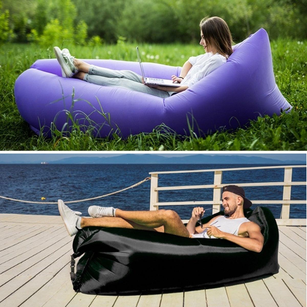 Fast Inflatable Lazy Lounge Air Sofa Bed Camping Beach Hangout Sleeping Bag - Purple