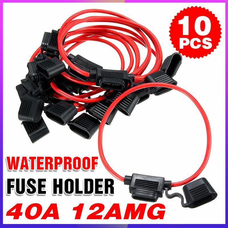 10Pcs 12V 40A Waterproof Standard Blade Inline Fuse Holder