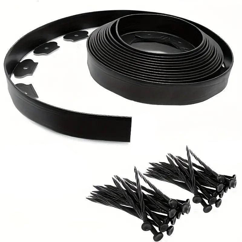 L Shaped Garden Edging Border Landscape Grass Lawn Stone Edge Fence Strip - Black