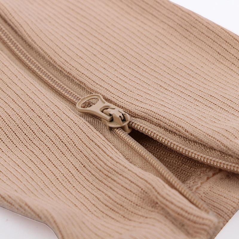 Zip Sox Compression Socks Zipper Leg Support Knee Open Toe Shaper Stockings Beige - L/XL