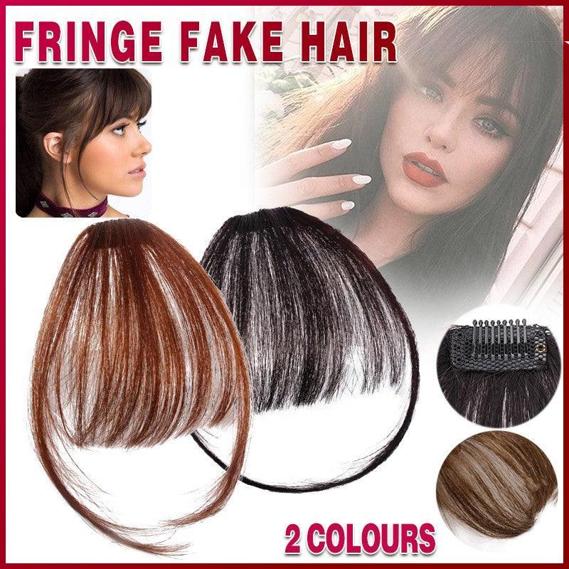 Clip In on Bangs Fringe Fake Hair Extensions Straight Front Neat Hair as Human - Light Brown