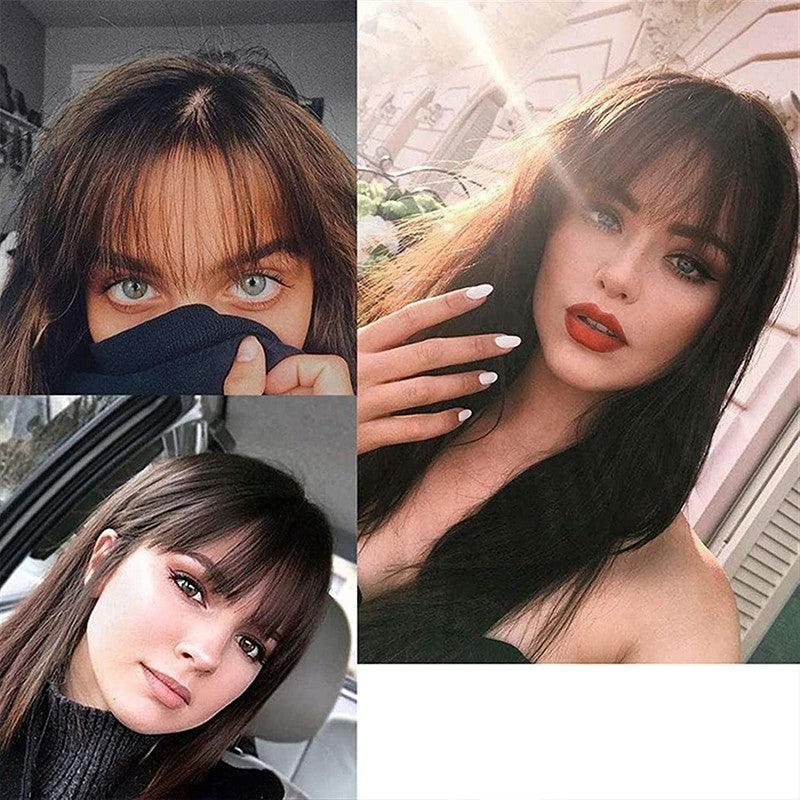 Clip In on Bangs Fringe Fake Hair Extensions Straight Front Neat Hair as Human - Light Brown