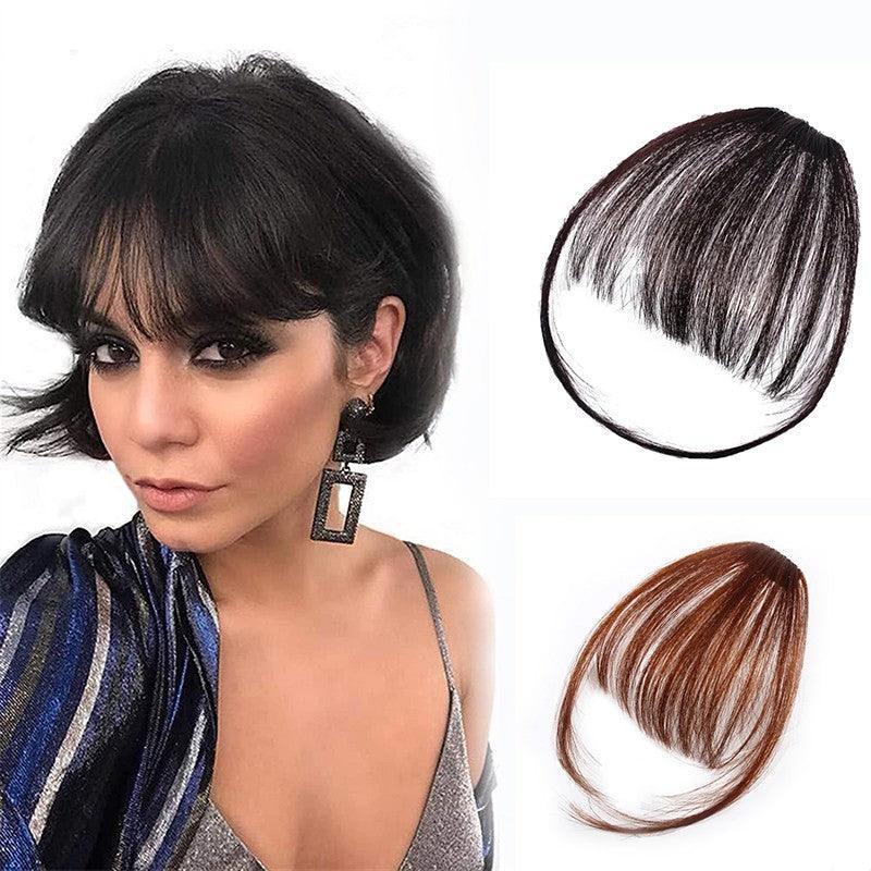 Clip In on Bangs Fringe Fake Hair Extensions Straight Front Neat Hair as Human - Light Brown