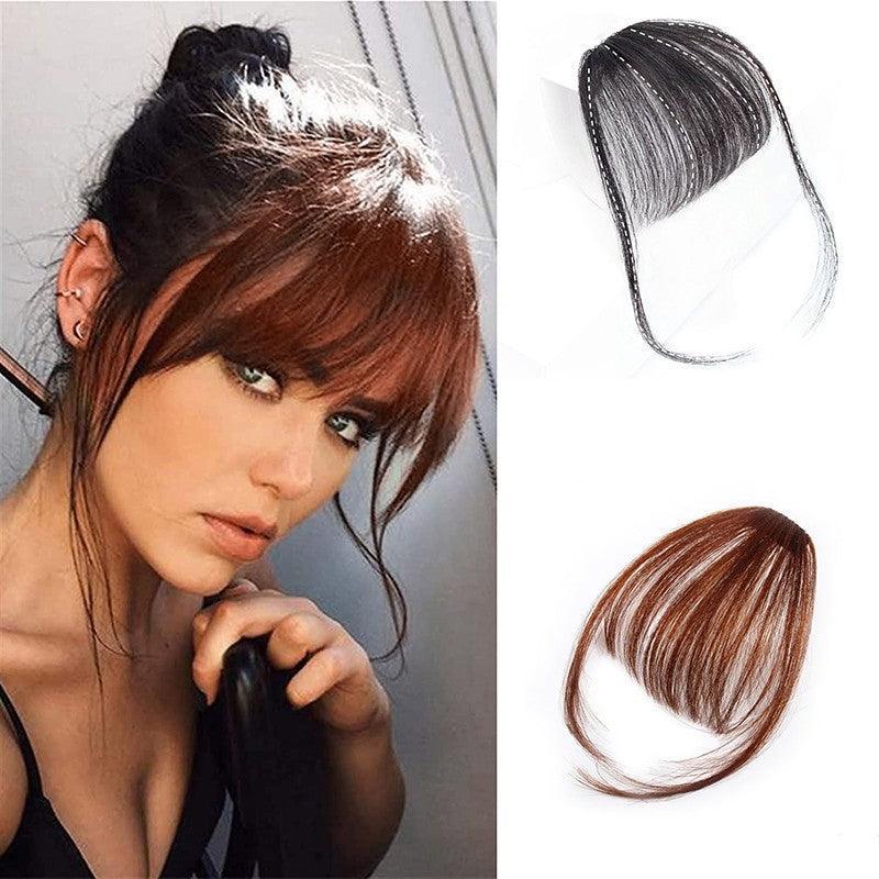 Clip In on Bangs Fringe Fake Hair Extensions Straight Front Neat Hair as Human - Light Brown