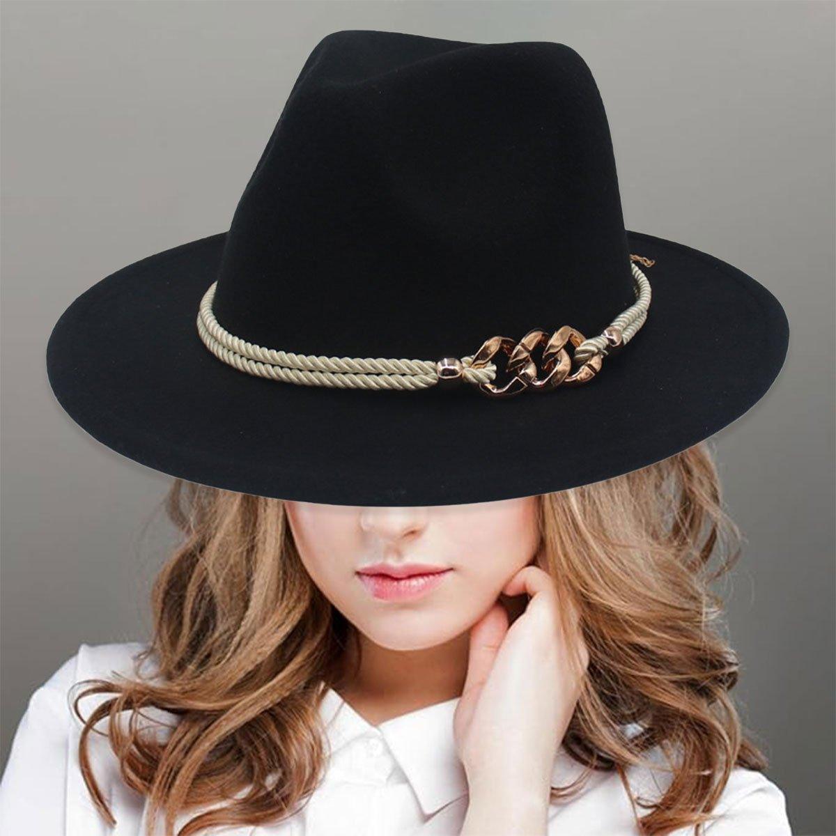 Jazz Hat Autumn Winter Retro Large Brim Hat for Men and Women Stylish Headwear - Light Grey