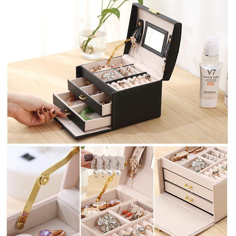 Jewellery Box Organizer Case Holder Storage Earring Ring Jewelry Display Leather - White