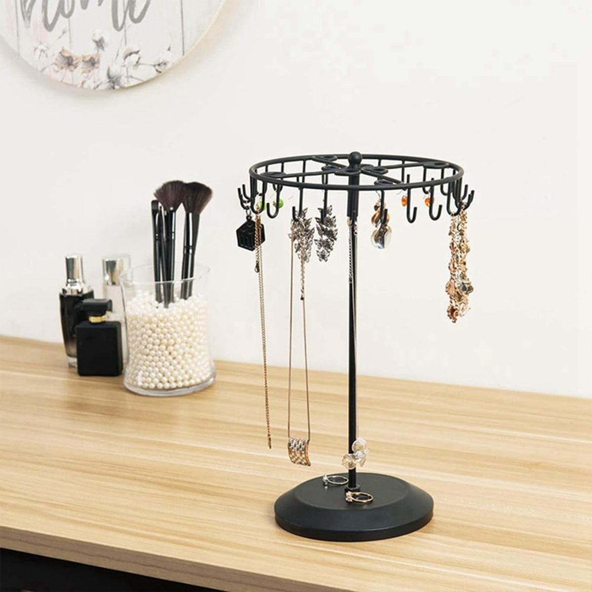 Iron Jewellery Rack Rotating Necklace Display Stand Jewellery Organiser Storage - Black