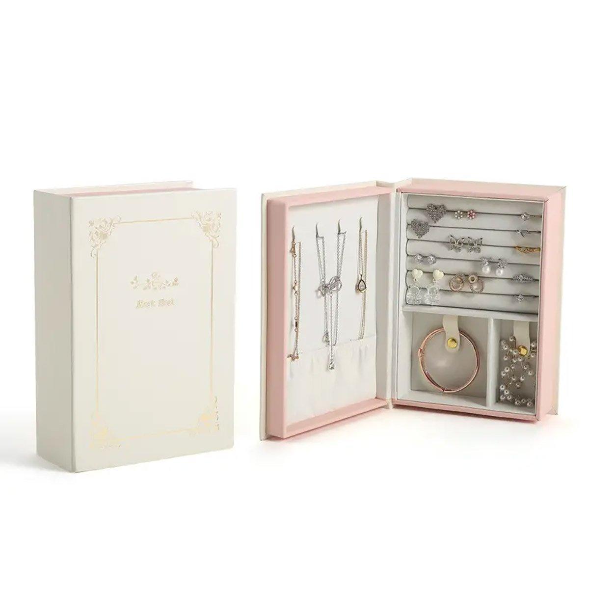 Creative PU Leather Jewelry Box Book Earrings Rings Necklace Organizer Holder - Green