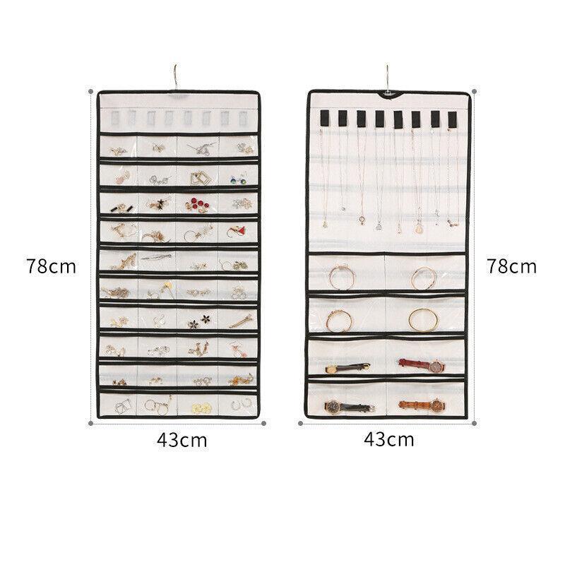 48 Pockets Jewelry Hanging Storage Organizer Holder Earring Display Pouch Bag - Beige
