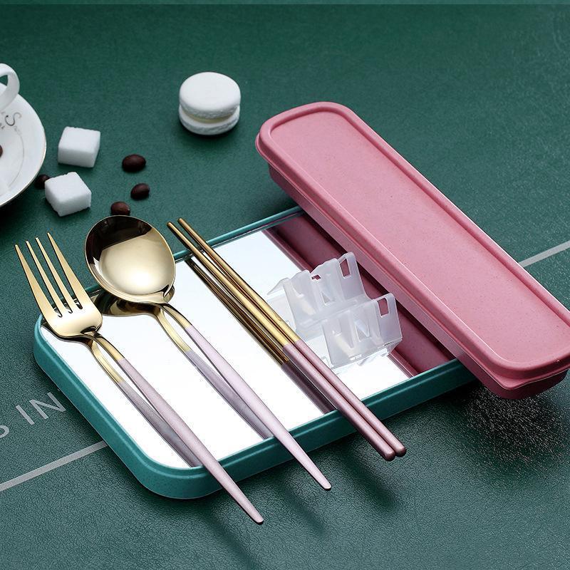 5PC Stainless Steel Portable Cutlery Set - Fork Spoon for Travel & Picnic - Red