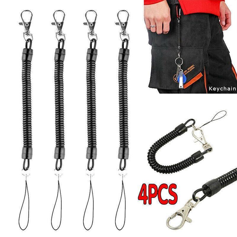 4Pcs Elastic Phone Elastic Spiral Spring Coil Strap Rope Lanyard Key Chain Black
