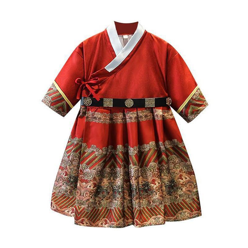 Red Hanfu Boys Girl Traditional Chinese Dress Ancient Style Performance Costume - 130CM