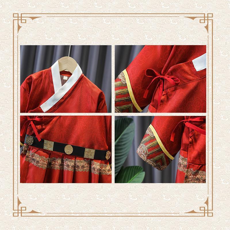 Red Hanfu Boys Girl Traditional Chinese Dress Ancient Style Performance Costume - 140CM