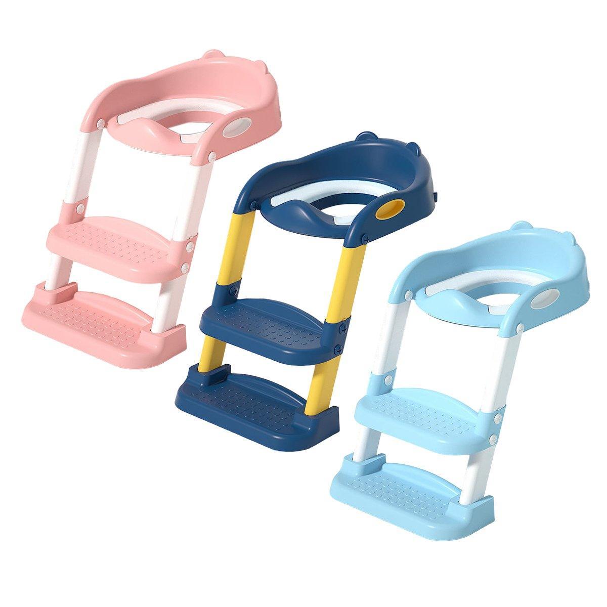 Potty Training Toilet Seat Chair with Ladder Step-Up Stool Foldable Design - Sky Blue