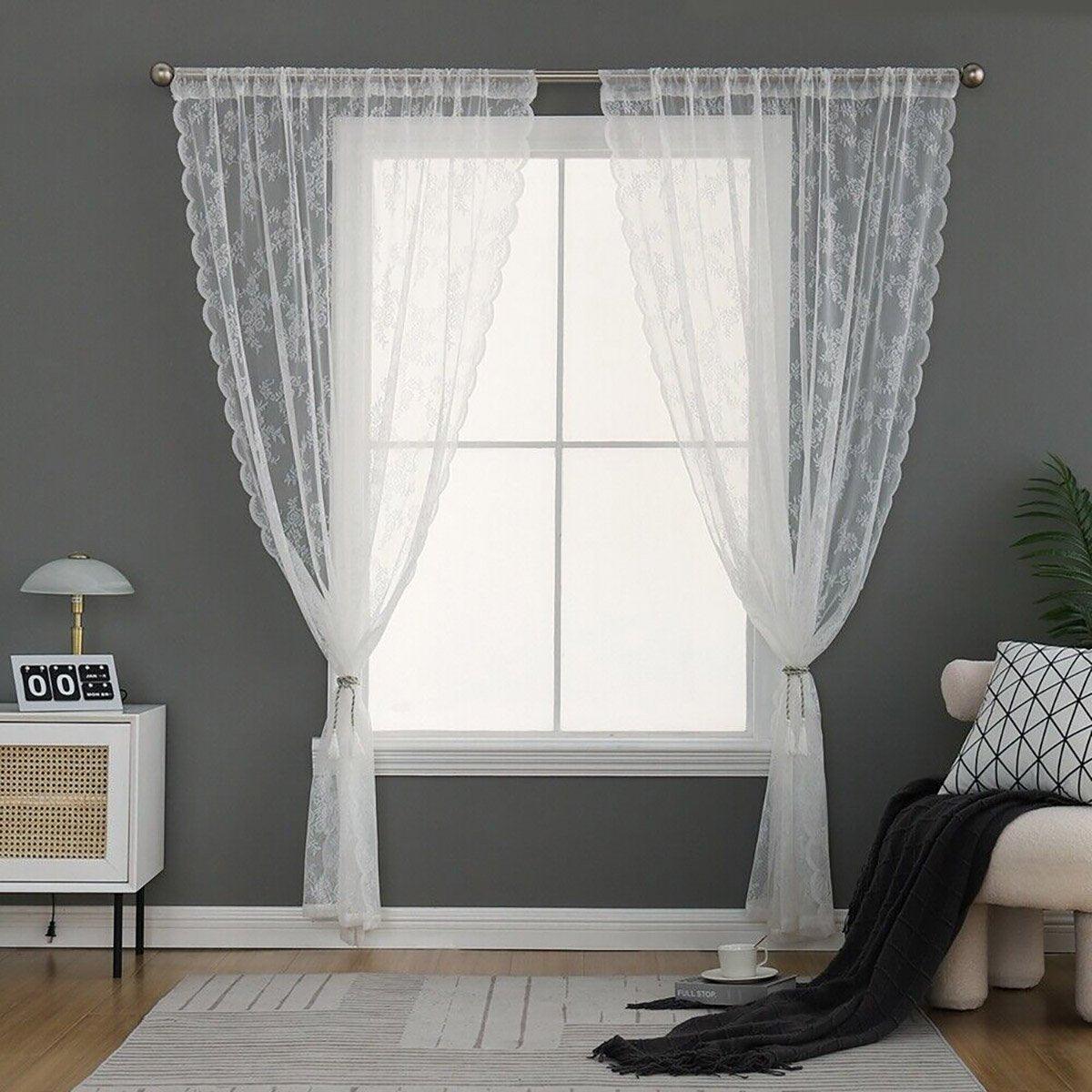 Elegant Lace Curtain Bedroom Window Door Screen Privacy Window Decor - 75*120cm