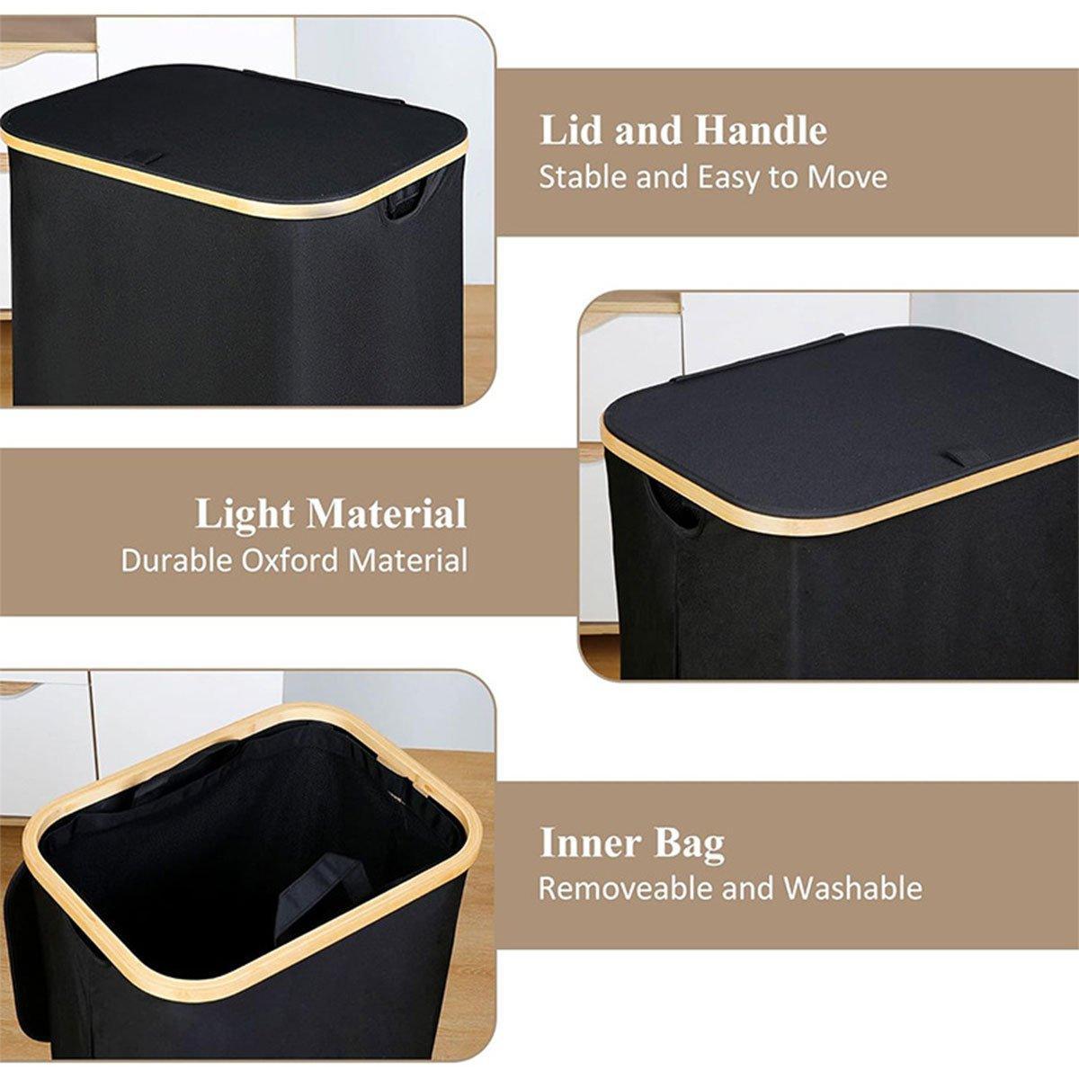 Bathroom Laundry Basket Large Clothes Hamper Dirty Laundry Storage Organizer - Black