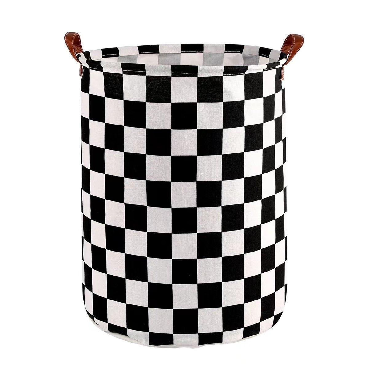 Foldable Laundry Basket Dirty Clothes Hamper Toy Storage Organizer Storage Bin - Black And White Chess