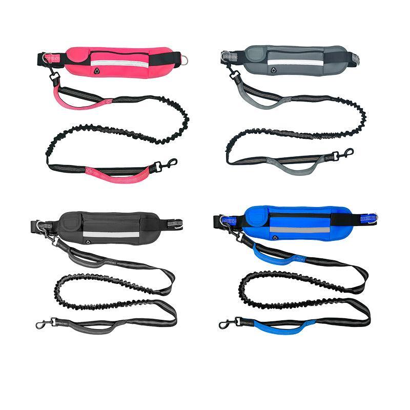 Adjustable Hands Free Dog Leash Lead + Waist Bag Belt Jogging Walking Running - Black + Blue