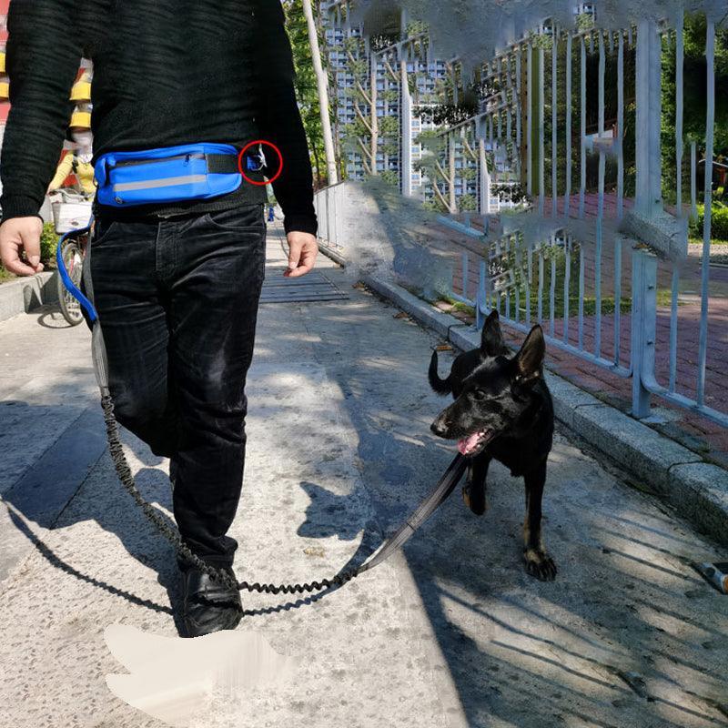 Adjustable Hands Free Dog Leash Lead + Waist Bag Belt Jogging Walking Running - Black+Grey